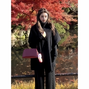 大码胖mm慵懒风针织高领毛衣打底衫阔腿裤套装女装秋季气质三件套