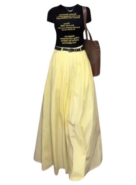 大码胖mm韩系时尚套装夏季黑色字母印花短袖T恤上衣+半身裙两件套