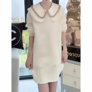 大码胖mm高级感镶钻减龄短款连衣裙春季时尚绝美百搭气质长袖裙子