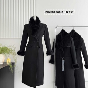 大码胖mm韩系绝美毛呢外套女装春秋季新款收腰高级感小众长款大衣