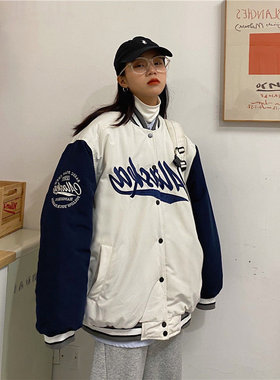 气质拼色棒球服外套bf宽松BF港风