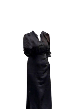 大码胖mm新中式黑色盘扣小V领连衣裙女秋季收腰显瘦气质减龄裙子