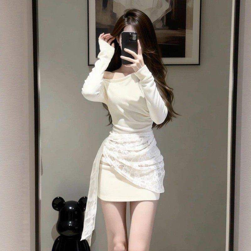 大码胖mm韩系千金风长袖斜肩连衣裙女装春季纯欲修身显瘦包臀短裙,女装/女士精品,连衣裙,淘宝优惠券,粉丝福利购,淘宝优惠卷