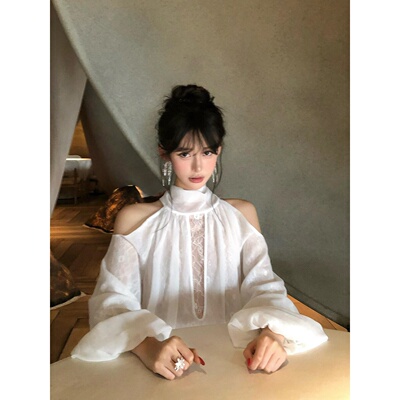 韩系气质减龄露肩挂脖绝美衬衫女