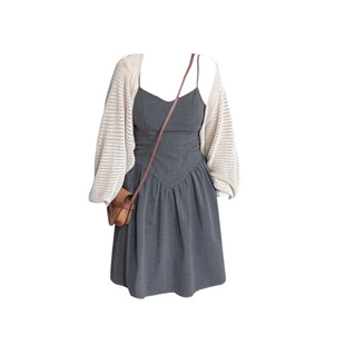 两件套装 大码 吊带连衣裙女春季 通勤风镂空披肩防晒开衫 潮 胖mm韩版