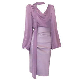 新款 大码 夏季 衬衫 气质高腰包臀裙两件套 胖MM纯欲性感荡领显瘦长袖