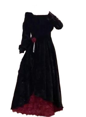 赫本风黑色丝绒方领拼接显瘦长袖连衣裙小众设计玫瑰花朵独特裙子