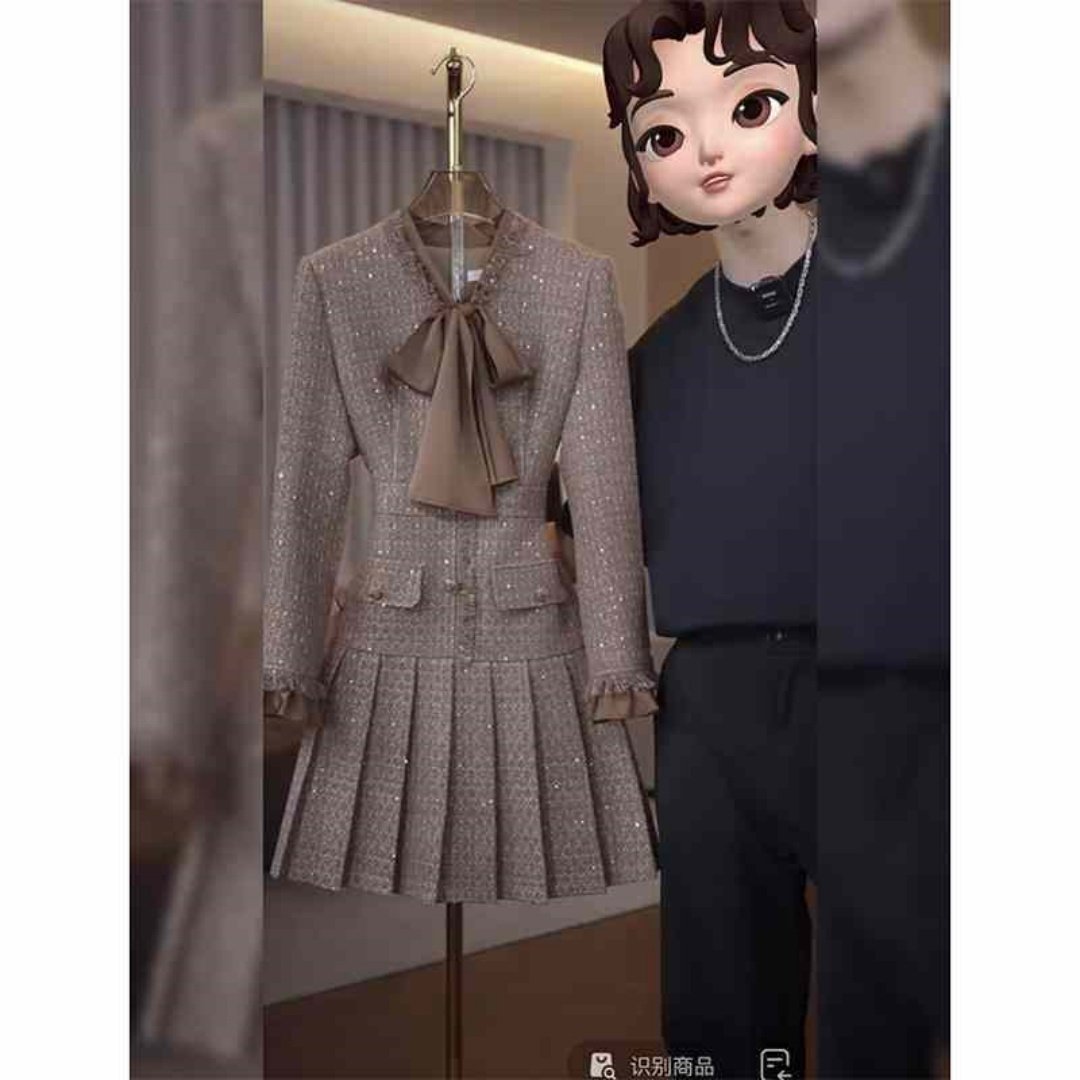 大尺码胖mm小香风洋装拼接假两件女装春季新款显瘦粗花呢百褶裙子,女装/女士精品,连衣裙,淘宝优惠券,粉丝福利购,淘宝优惠卷