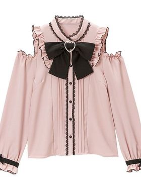 大码胖mm日系小众设计感衬衫女装秋季新款甜辣风露肩上衣复古上衣