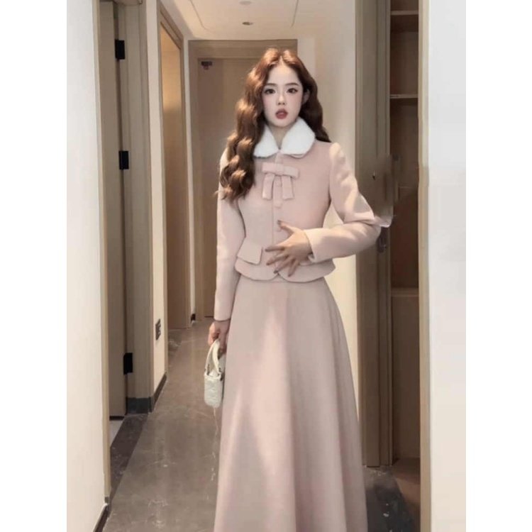 大码法式千金风娃娃领粉色外套半身裙两件套胖MM秋冬时尚气质套装,女装/女士精品,时尚套装,淘宝优惠券,粉丝福利购,淘宝优惠卷