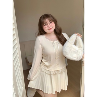 一整套 复古纯欲蕾丝设计绑带上衣加半身裙两件套秋季 大码 胖mm法式