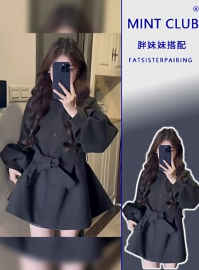 韩系复古圆领灯笼袖显瘦毛呢外套
