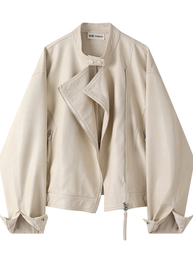 大码胖mm韩系设计感立领机车皮衣外套女春季新款气质夹克上衣女