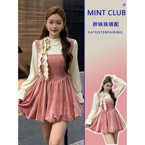 大码设计感减龄蝴蝶结系带连衣裙