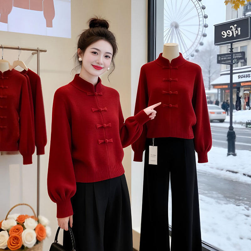 大码新中式时尚穿搭长袖立领盘扣毛衣女春季胖妹妹内搭针织衫上衣,女装/女士精品,毛针织衫,淘宝优惠券,粉丝福利购,淘宝优惠卷