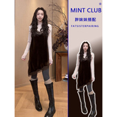 大码 小众不规则背心裙 新款 胖MM韩版 重工蕾丝拼接丝绒吊带裙女春季