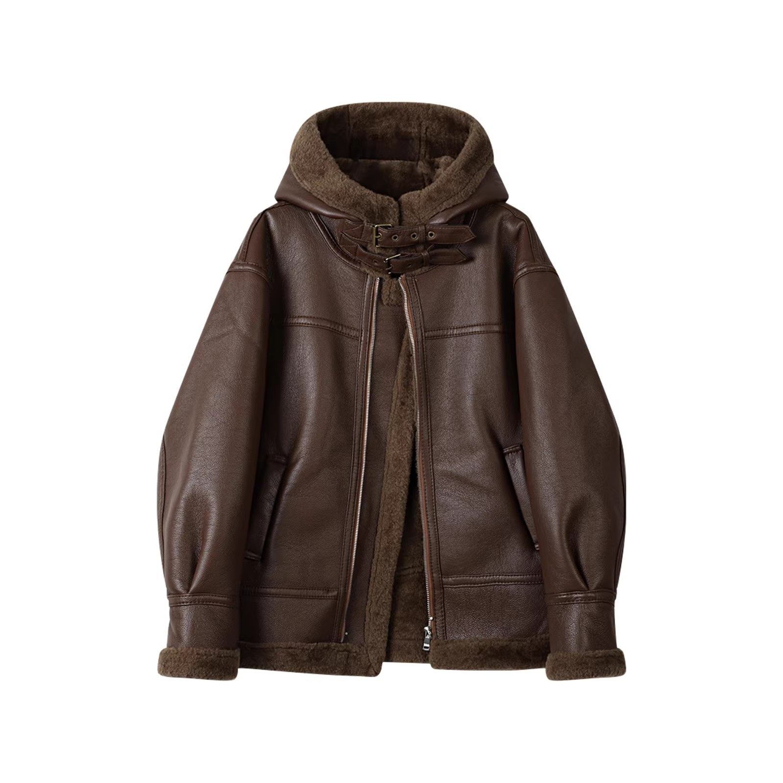 大码胖妹妹美式复古皮毛一体保暖外套女冬季洋气加绒加厚连帽皮衣,女装/女士精品,短外套,淘宝优惠券,粉丝福利购,淘宝优惠卷