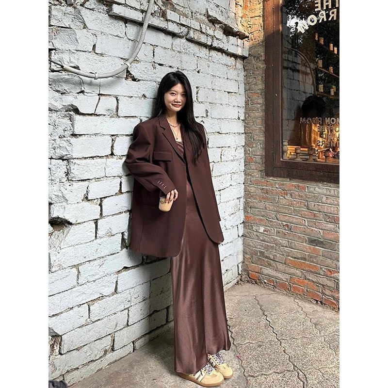 大码胖MM法式复古棕色小众吊带连衣裙高级感廓形西装外套裙子套装,女装/女士精品,时尚套装,淘宝优惠券,粉丝福利购,淘宝优惠卷