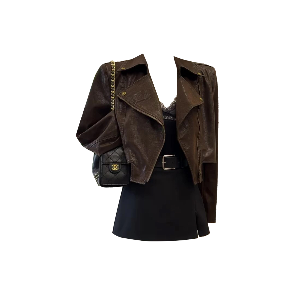 大码美式高级感气质穿搭皮衣外套