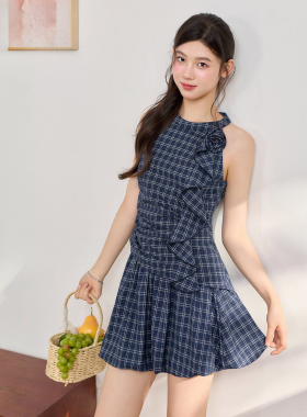 大码胖MM韩系小众复古学院风格子上衣女夏季新款显瘦半身裙两件套