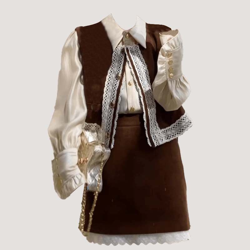 马甲加半身裙加衬衫三件套装春季