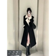 大码 显瘦外套 赫本风中长款 胖mm韩系高级感黑色翻领风衣女春季 新款