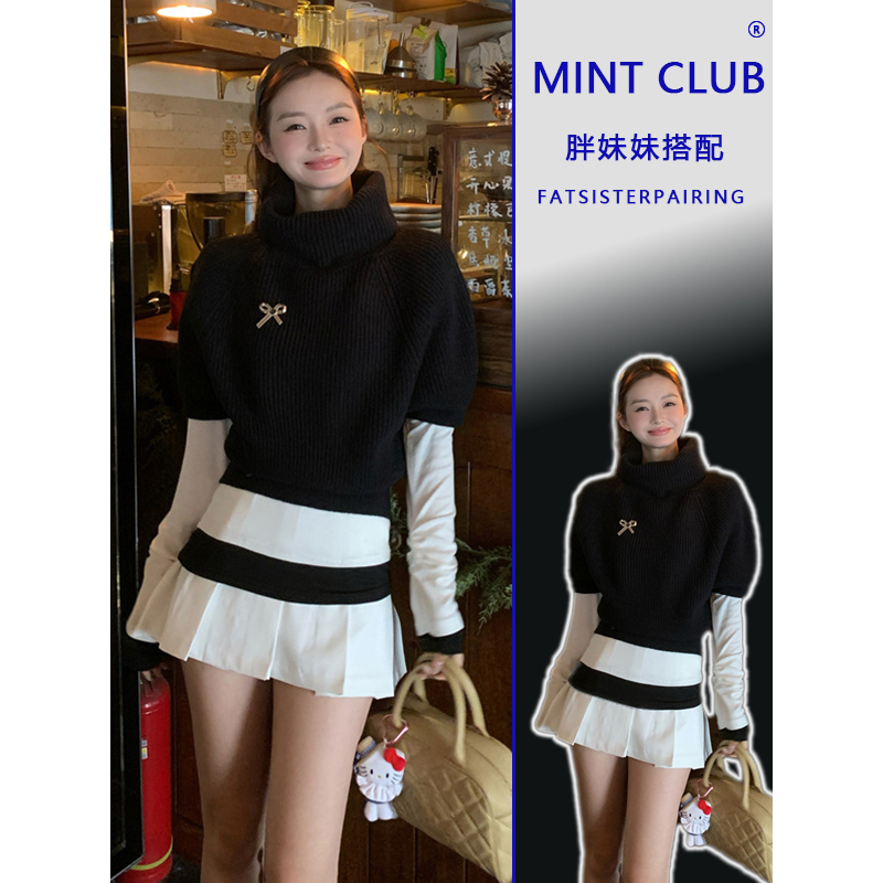 秋冬新款毛衣百褶半身短裙三件套