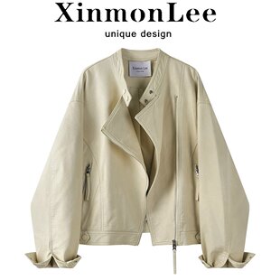 气质拉链百搭夹克上衣 新款 大码 胖MM甜酷辣妹宽松显瘦皮衣外套春季