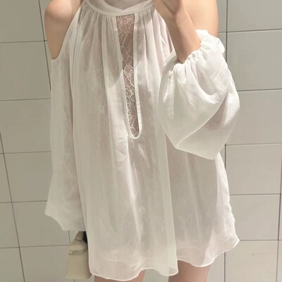 胖MM甜美减龄挂脖露肩宽松上衣女