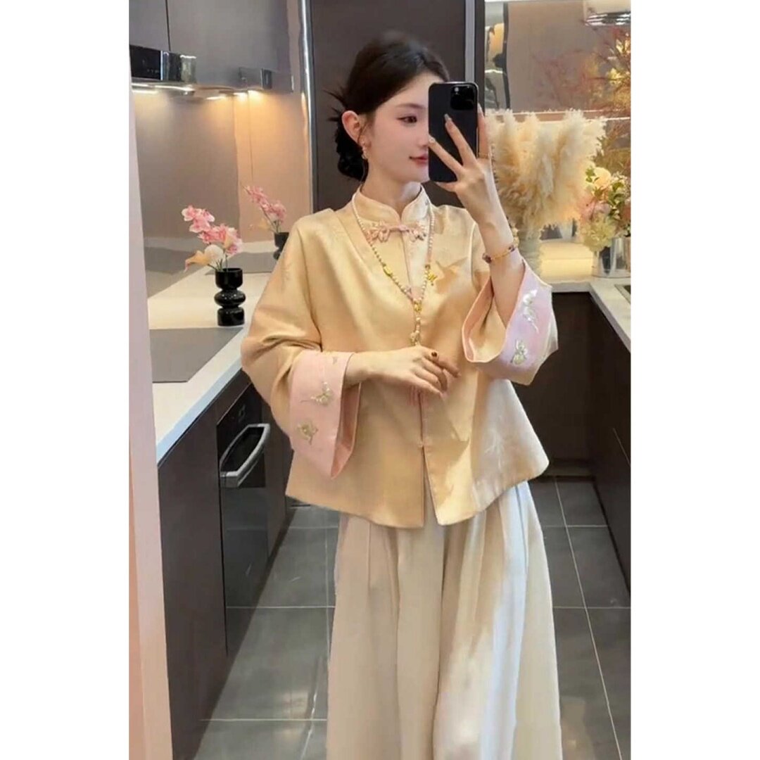 大码胖mm新中式国风盘扣时尚套装女秋季新款气质外套阔腿裤两件套,女装/女士精品,时尚套装,淘宝优惠券,粉丝福利购,淘宝优惠卷