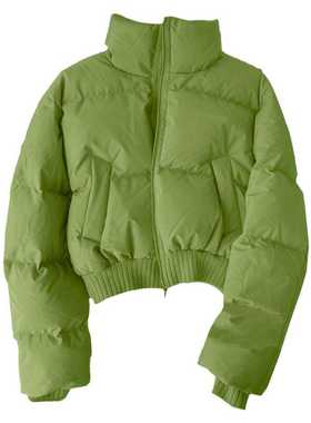 大码胖妹妹立领加厚绿色棉衣棉服冬季2025新款小众ins面包服外套