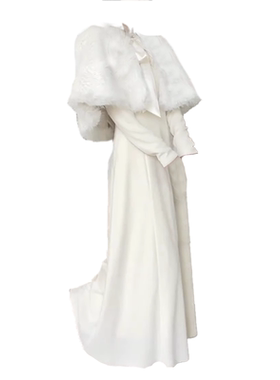 大码胖MM减龄洋气时尚名媛高级感白色毛毛外搭连衣裙两件套装女冬