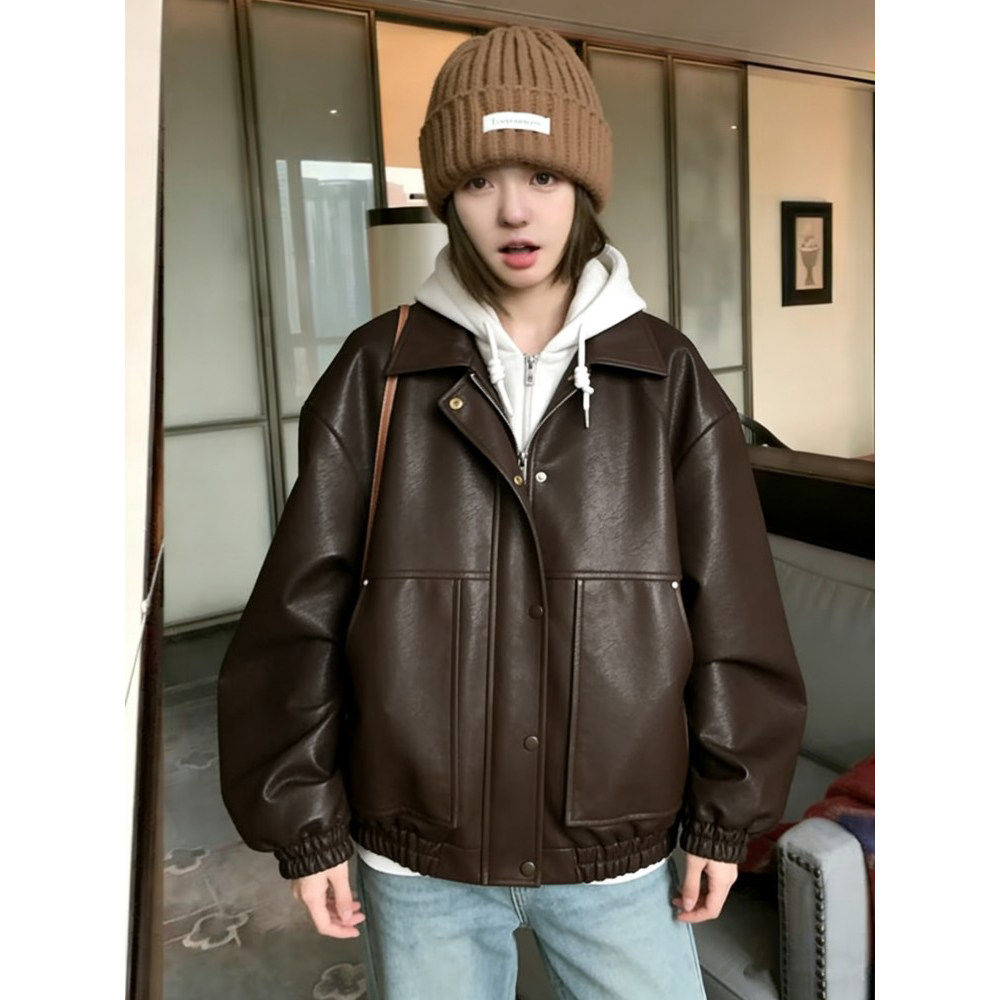 大码胖mm美式小众复古风短款连帽皮衣外套女春季新款时尚气质上衣,女装/女士精品,短外套,淘宝优惠券,粉丝福利购,淘宝优惠卷