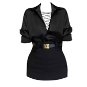 胖MM今年流行时尚 套装 法式 大码 设计感V领气质衬衫 包臀裙两件套女