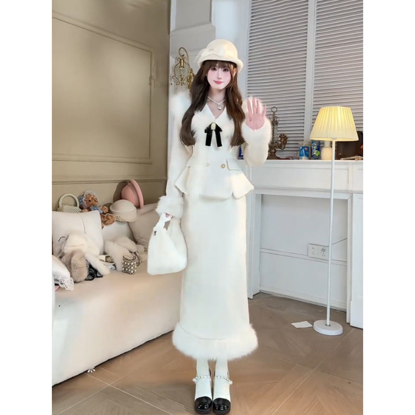 大码胖mm千金风白色毛呢外套半身裙两件套女秋冬收腰显瘦保暖套装,女装/女士精品,时尚套装,淘宝优惠券,粉丝福利购,淘宝优惠卷