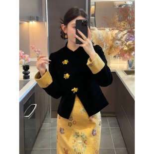 大码胖mm新中式立领盘扣套装女春季气质显瘦绝美上衣半身裙两件套