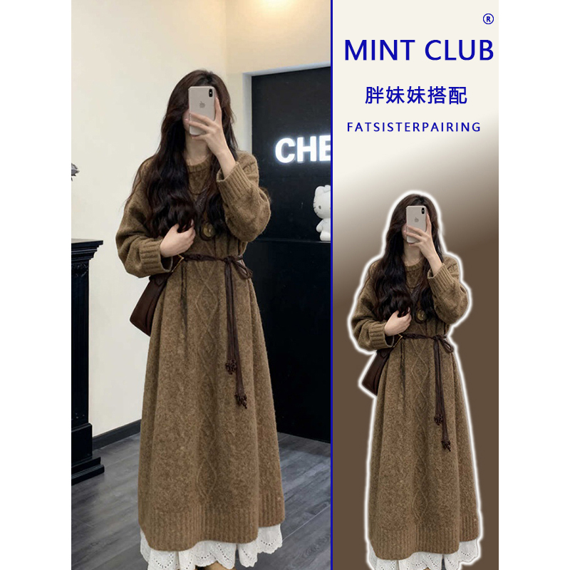 大码法式气质修身显瘦长袖连衣裙