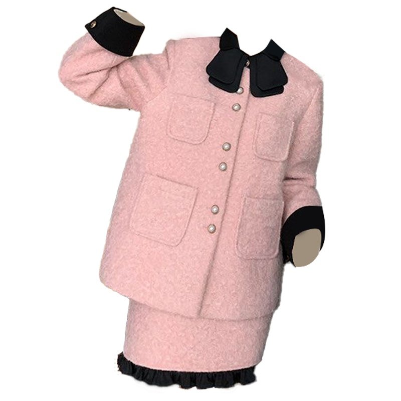 大码胖妹妹甜美粉色小香风套装女冬季新款娃娃领外套半身裙两件套,女装/女士精品,时尚套装,淘宝优惠券,粉丝福利购,淘宝优惠卷