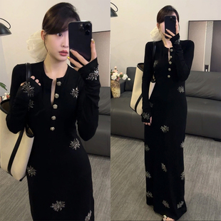 大码胖mm法式赫本风黑色高级感包臀连衣裙女春季新款时尚气质长裙