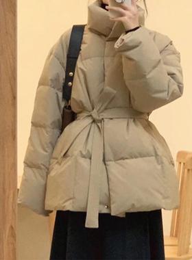 大码胖MM卡其色收腰女设计感2025年冬季短款显瘦棉服外套时尚洋气
