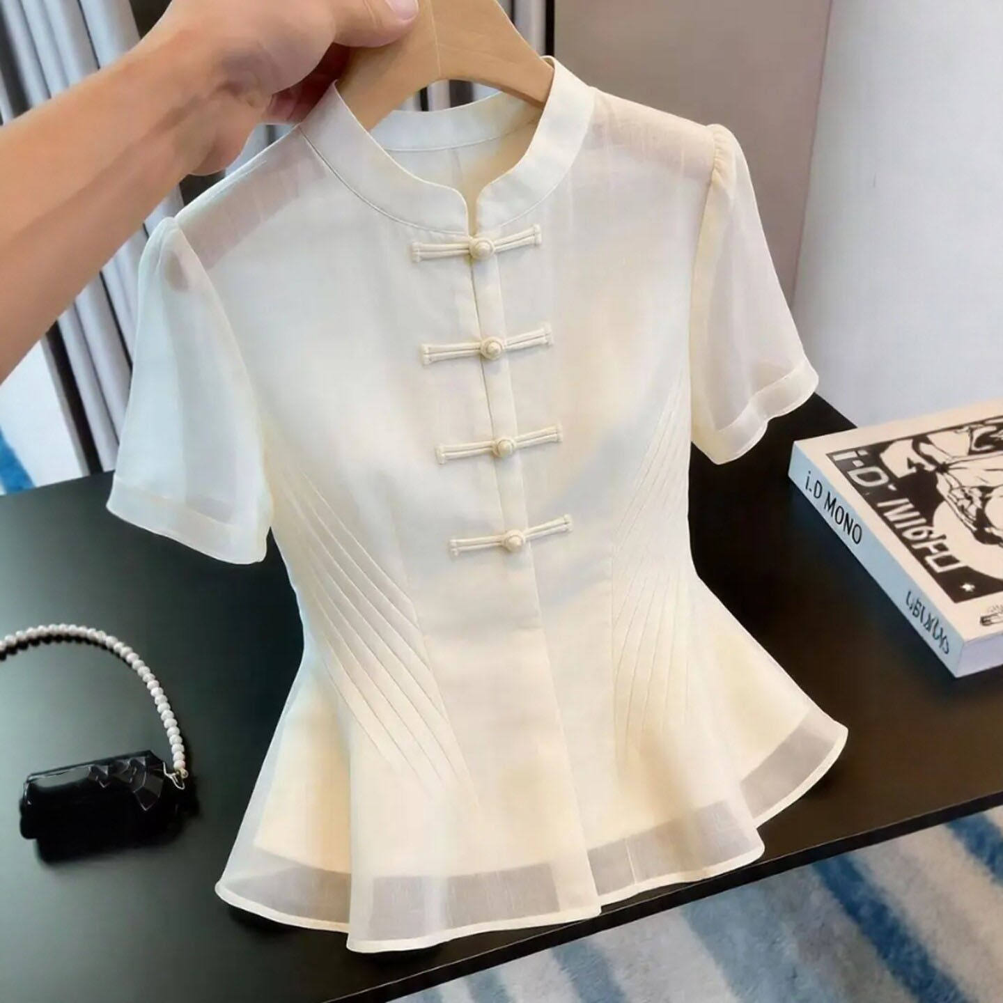 大码胖mm轻奢气质白色新中式贵气感上衣女装夏季新款百搭休闲衬衫