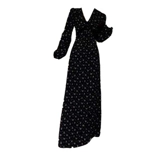 大码胖mm赫本风气质碎花V领连衣裙女春季时尚收腰抽绳显瘦裙子