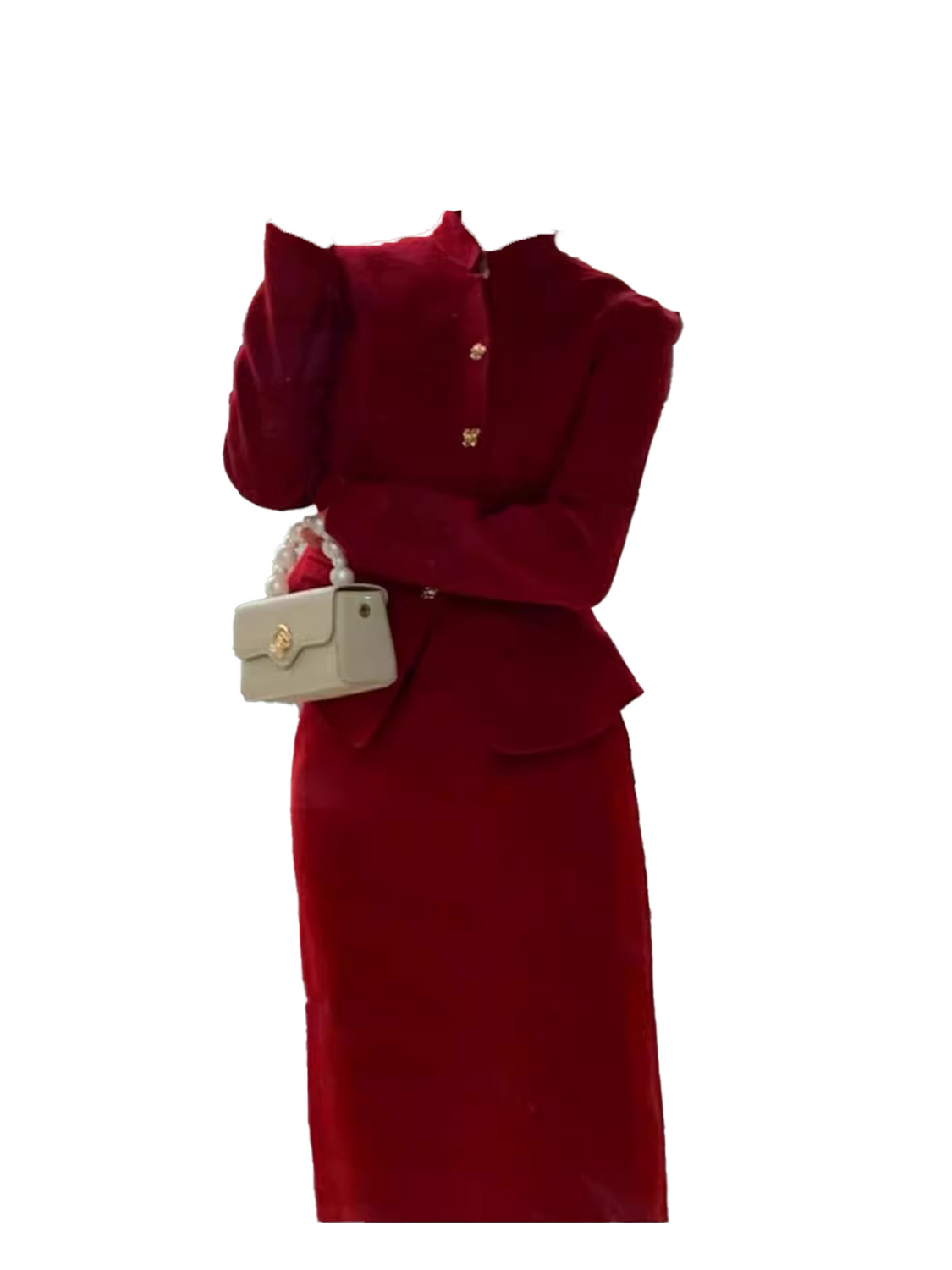 新国风时尚礼服裙女红色裙两件套