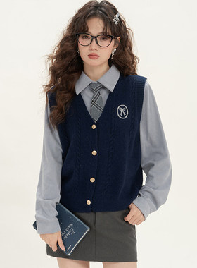 韩系学院风衬衫套装女春季新款长袖衬衣针织马甲背心高级感两件套