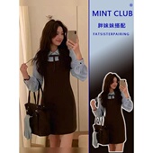 大码 裙子 百搭减龄收腰显瘦短裙女格纹拼接衬衫 胖MM学院风春季 新款