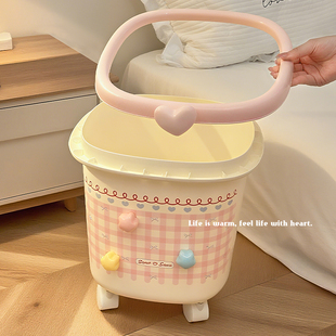 带滑轮垃圾桶家用客厅卧室儿童房2025新款大容量可爱ins风高颜值