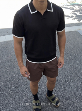 LFG 老钱风撞色polo领短袖T恤上衣2026年夏季新品美式针织衫