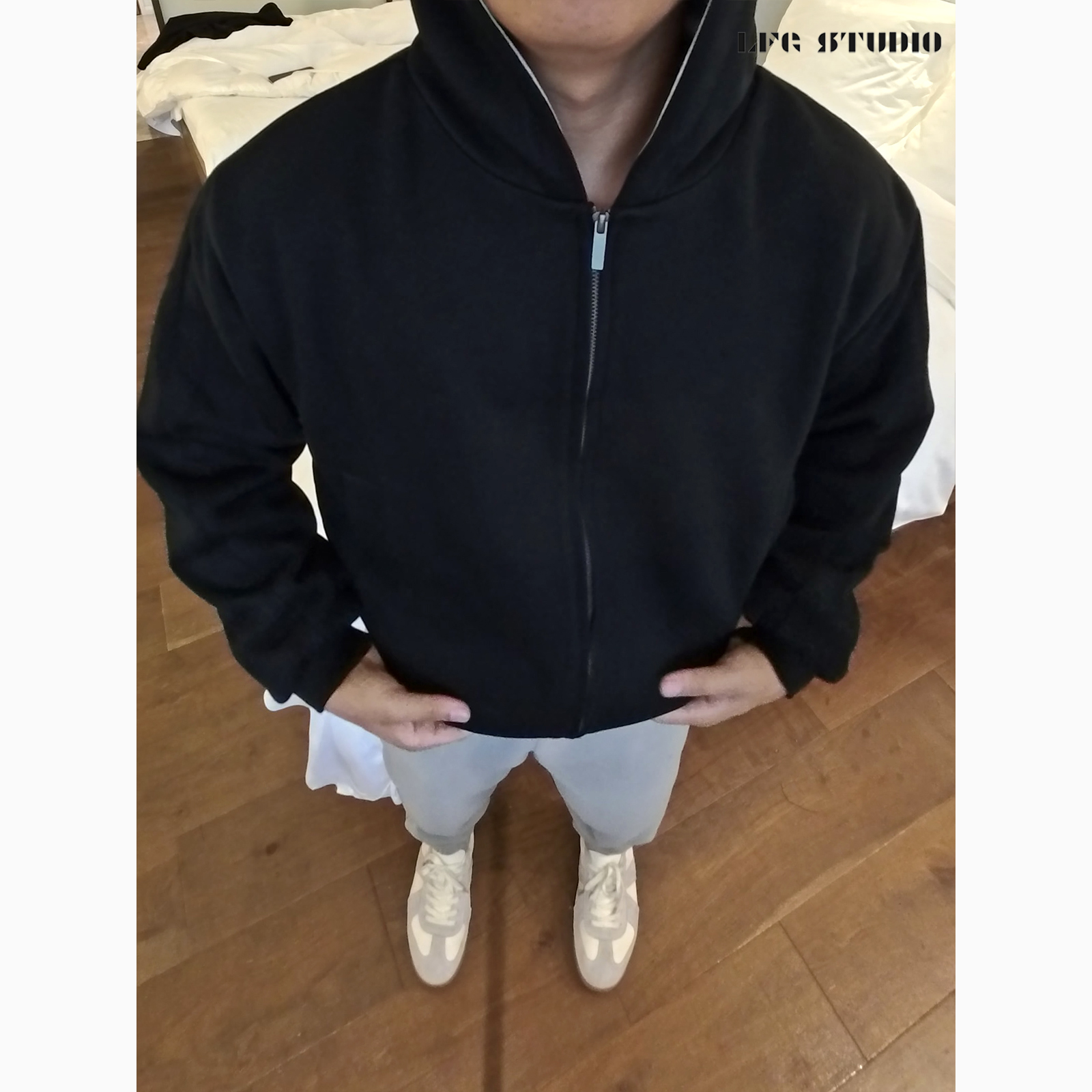 宽松廓形连帽卫衣拉链外套秋冬