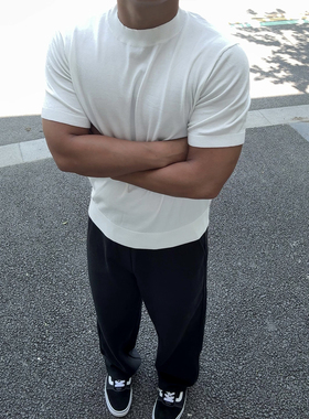 LFG “老钱风 法尼澳绒”正肩短袖T恤小高领纯色针织tee春夏男