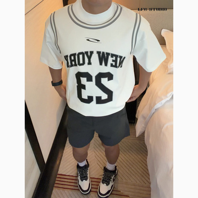 小高领复古运动短袖T恤